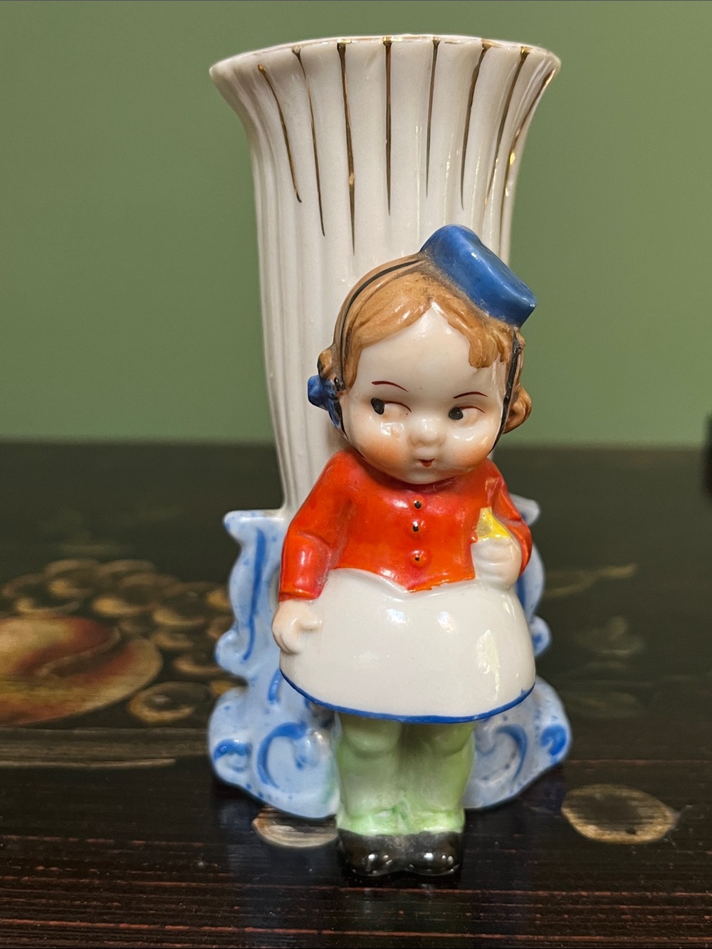 VTG 1960s Japanese Figural Vase 5” Hand-Painted Bellhop Page Girl Figurine
